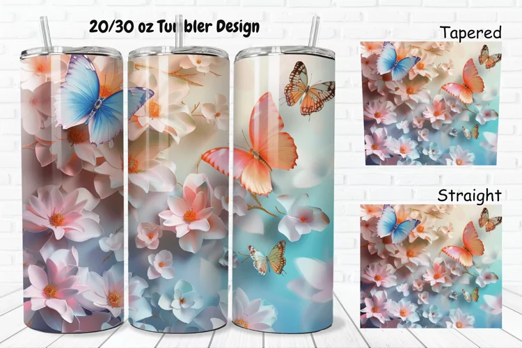 3D Butterfly Flowers 20/30oz Skinny Tumbler