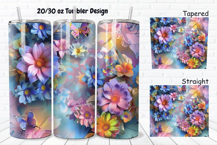 3D Butterfly Flowers 20/30oz Skinny Tumbler example image 1