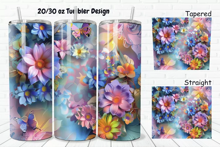 3D Butterfly Flowers 20/30oz Skinny Tumbler