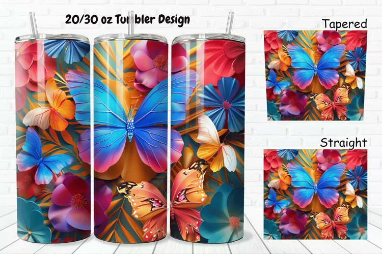 3D Butterfly Flowers 20/30oz Skinny Tumbler