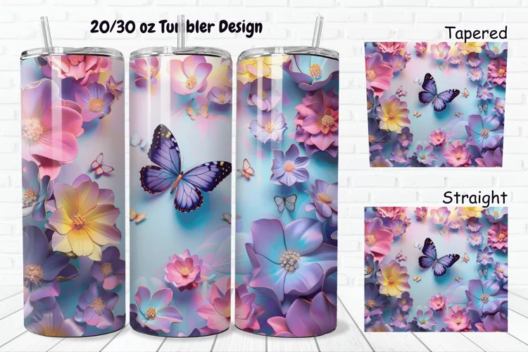 3D Butterfly Flowers 20/30oz Skinny Tumbler
