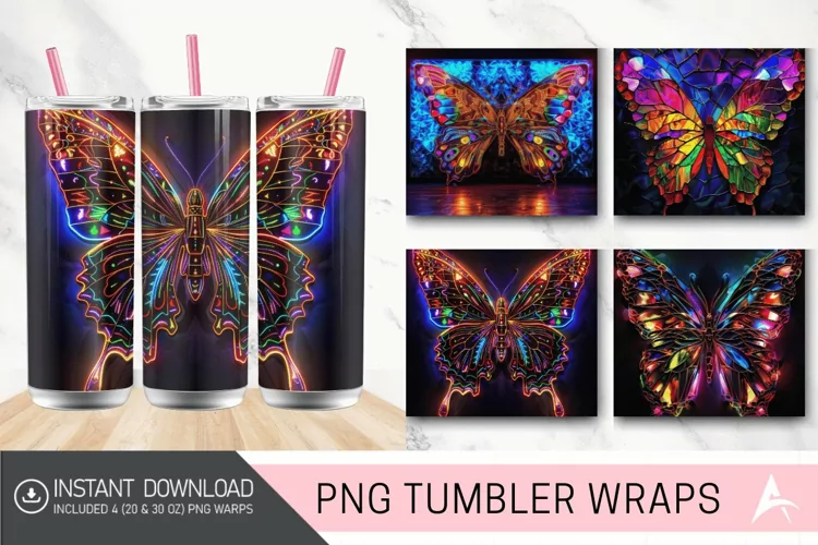 3D Butterfly Neon Stained Glass Tumbler Wrap