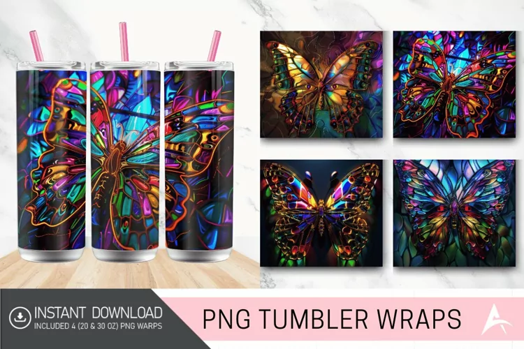 3D Butterfly Neon Stained Glass Tumbler Wrap