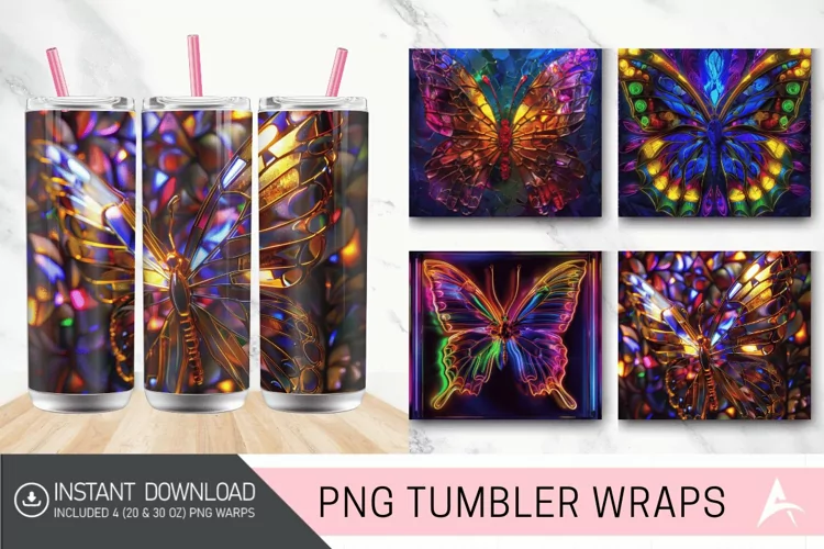 3D Butterfly Neon Stained Glass Tumbler Wrap