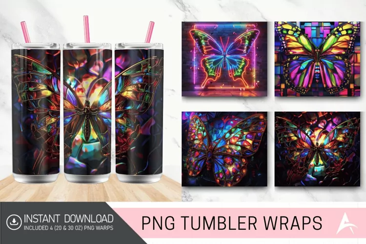 3D Butterfly Neon Stained Glass Tumbler Wrap