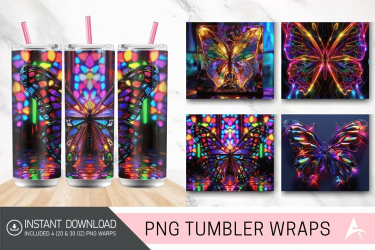 3D Butterfly Neon Stained Glass Tumbler Wrap