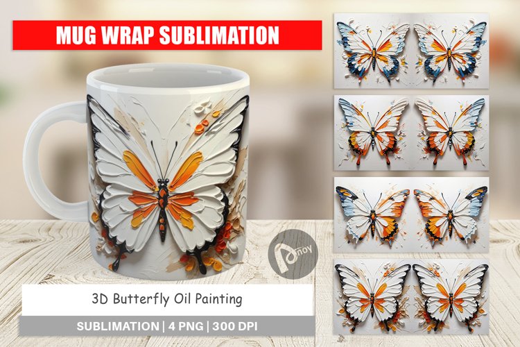 Mug Wrap Design 3D Butterfly Painting