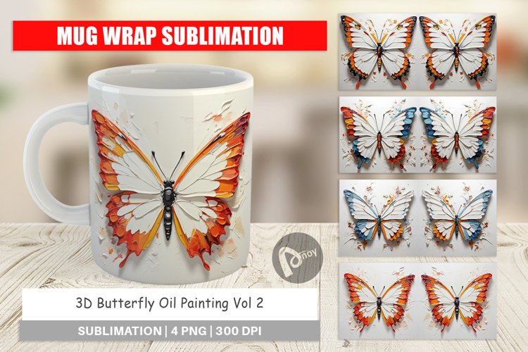 Mug Wrap Design 3D Butterfly Painting