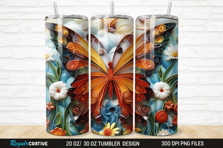 3D Butterfly Quilling Floral 20/30oz Skinny Tumbler