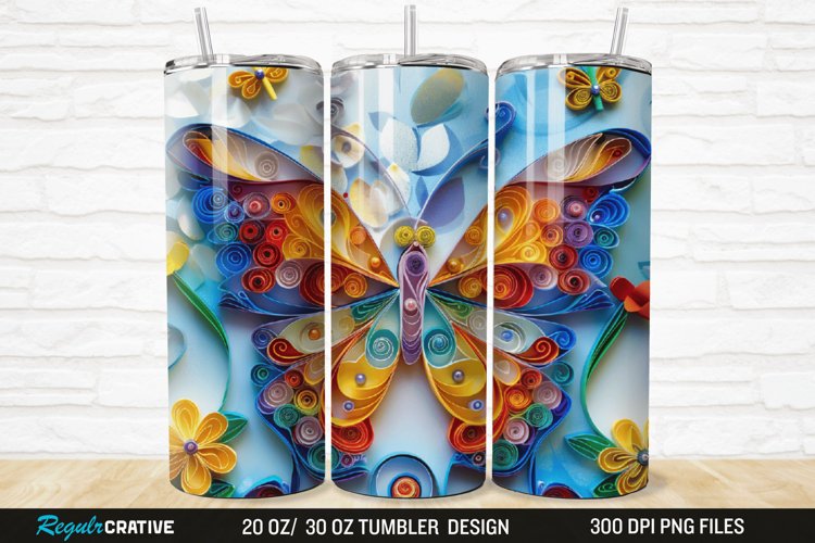 3D Butterfly Quilling Floral 20/30oz Skinny Tumbler