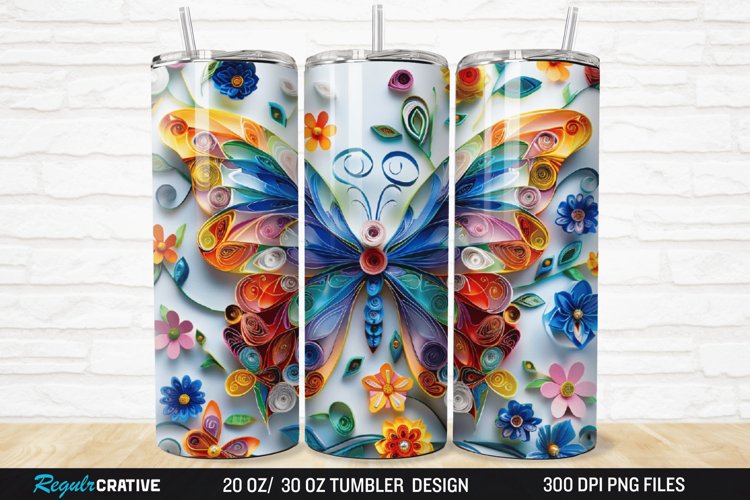 3D Butterfly Quilling Floral 20/30oz Skinny Tumbler