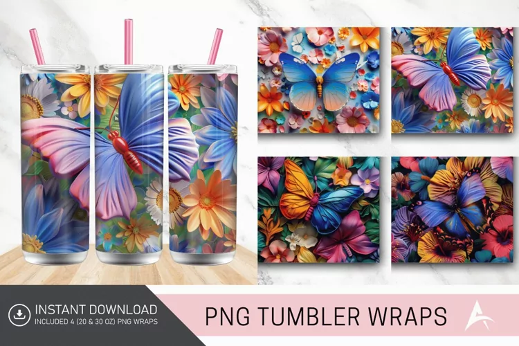 3D Butterfly Tumbler Wrap