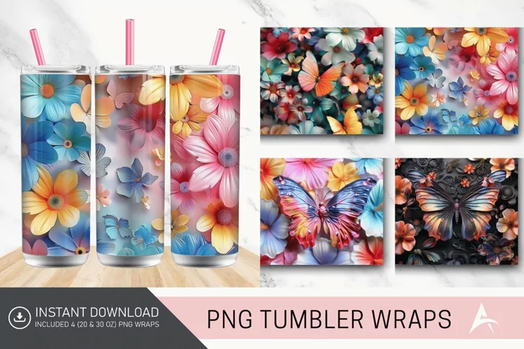 3D Butterfly Tumbler Wrap