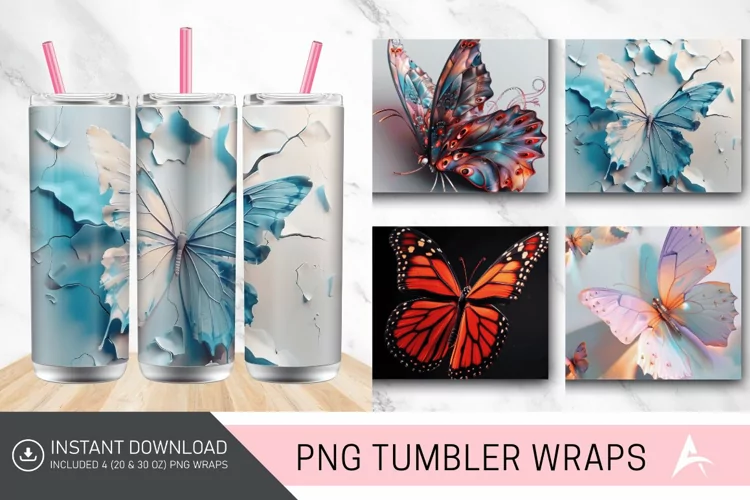 3D Butterfly Tumbler Wrap