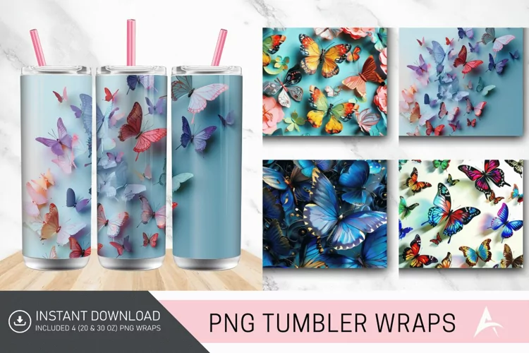 3D Butterfly Tumbler Wrap