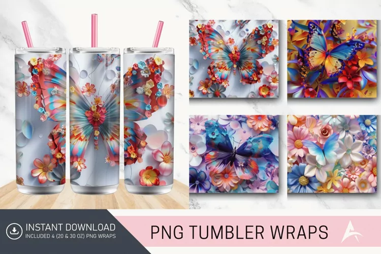 3D Butterfly Tumbler Wrap