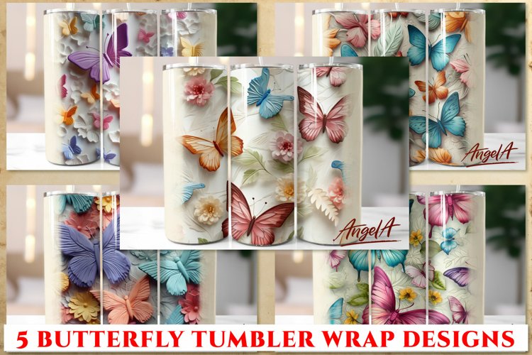 3d sublimation tumbler wrap summer / 3d Butterfly tumbler example image 1