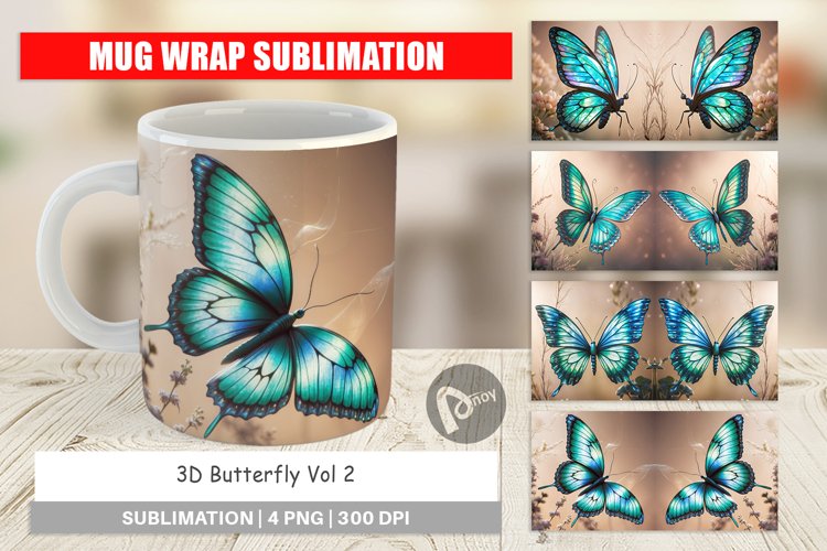 Mug Wrap Design 3D Butterfly
