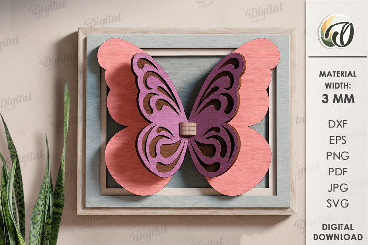 3D Butterfly Wall Decor laser Cut. Layered Wall Decor SVG