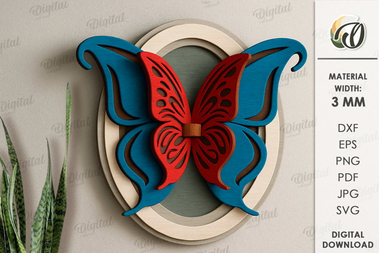 3D Butterfly Wall Decor laser Cut. Layered Wall Decor SVG