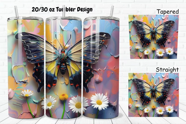 3D Butterfly With Daisy Flowers 20/30oz Skinny Tumbler