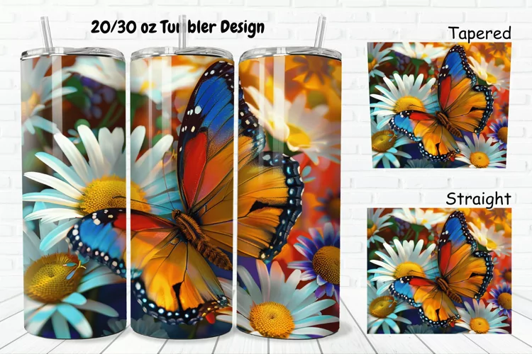 3D Butterfly With Daisy Flowers 20/30oz Skinny Tumbler