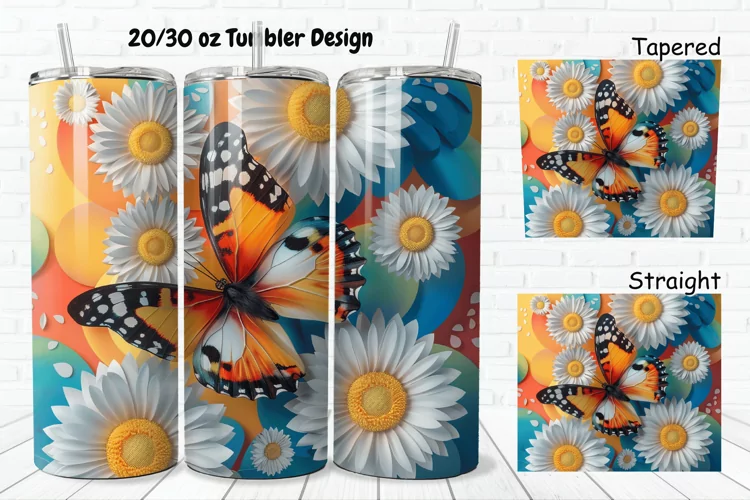 3D Butterfly With Daisy Flowers 20/30oz Skinny Tumbler