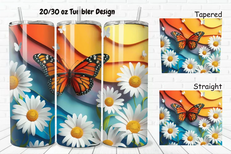 3D Butterfly With Daisy Flowers 20/30oz Skinny Tumbler