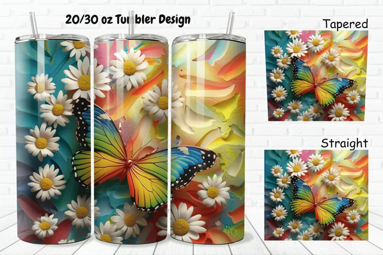 3D Butterfly With Daisy Flowers 20/30oz Skinny Tumbler