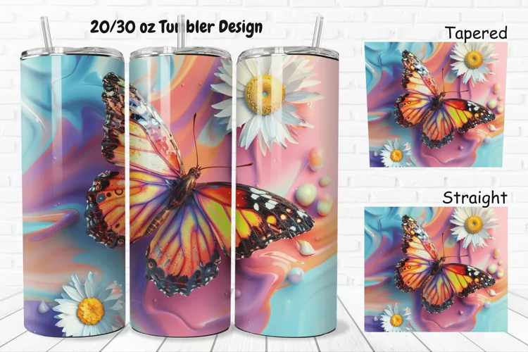 3D Butterfly With Daisy Flowers 20/30oz Skinny Tumbler