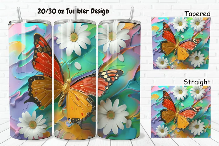 3D Butterfly With Daisy Flowers 20/30oz Skinny Tumbler
