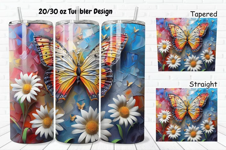 3D Butterfly With Daisy Flowers 20/30oz Skinny Tumbler