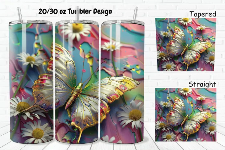 3D Butterfly With Daisy Flowers 20/30oz Skinny Tumbler