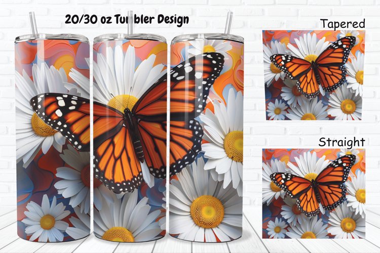 3D Butterfly With Daisy Flowers 20/30oz Skinny Tumbler example image 1