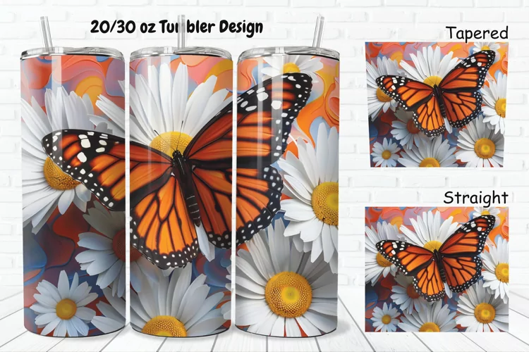 3D Butterfly With Daisy Flowers 20/30oz Skinny Tumbler
