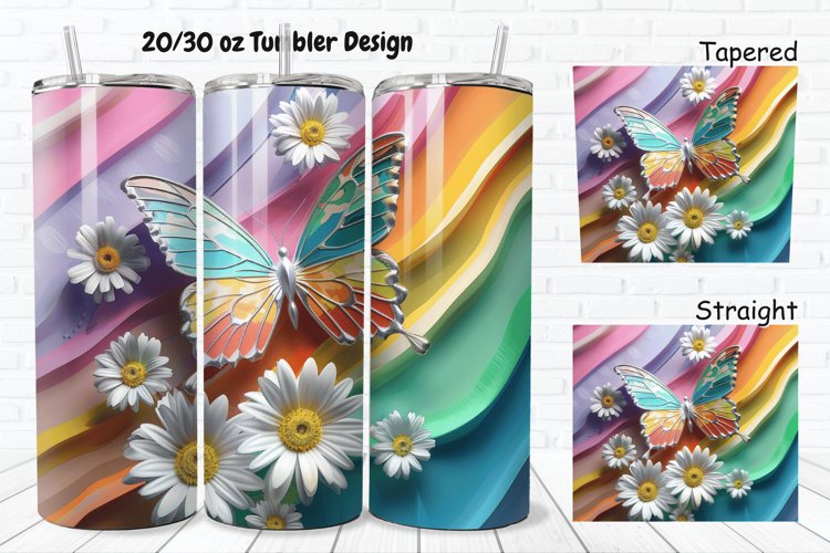 3D Butterfly With Daisy Flowers 20/30oz Skinny Tumbler example image 1