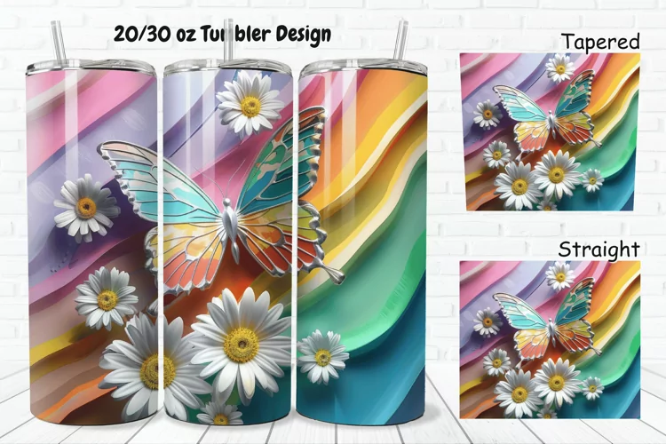 3D Butterfly With Daisy Flowers 20/30oz Skinny Tumbler