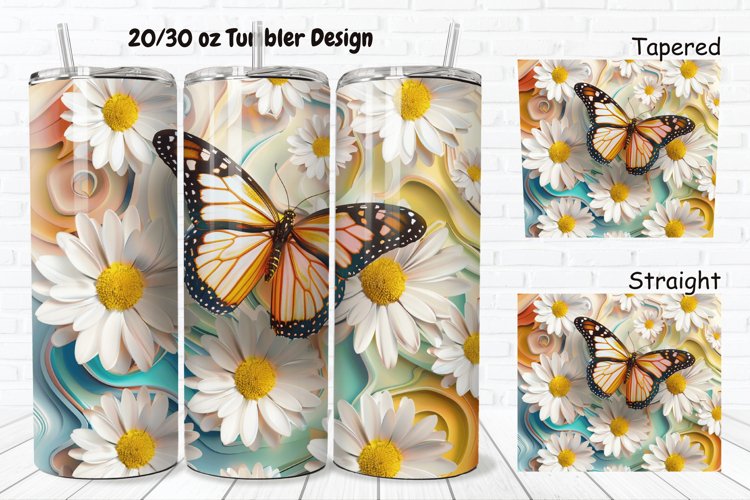3D Butterfly With Daisy Flowers 20/30oz Skinny Tumbler example image 1