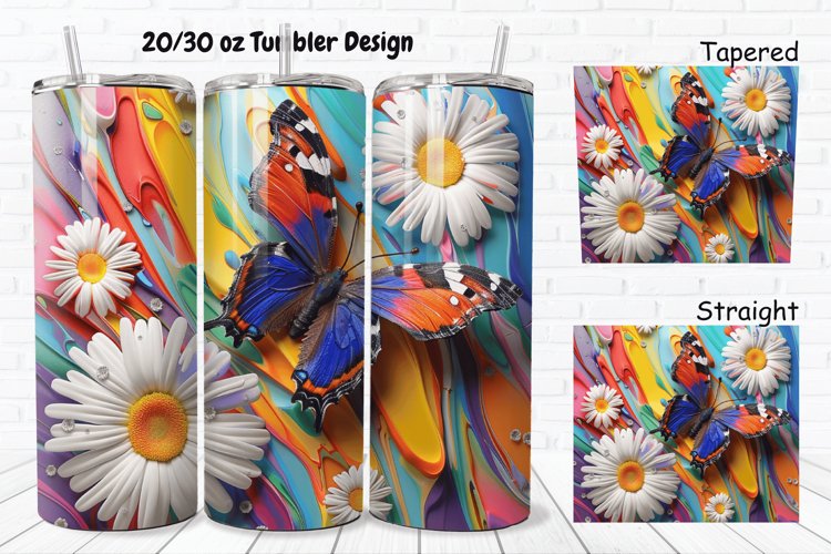 3D Butterfly With Daisy Flowers 20/30oz Skinny Tumbler example image 1