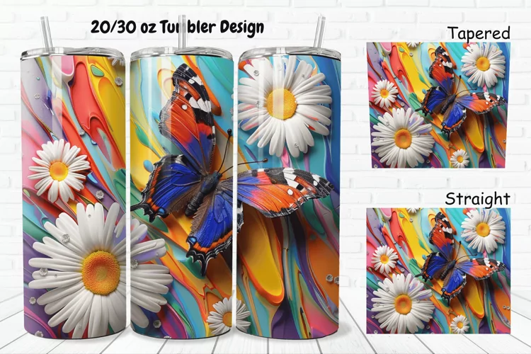 3D Butterfly With Daisy Flowers 20/30oz Skinny Tumbler