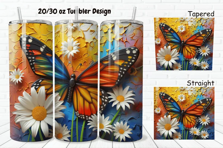3D Butterfly With Daisy Flowers 20/30oz Skinny Tumbler