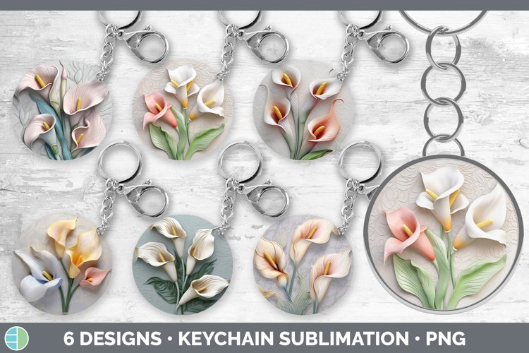 3D Calla Lily Flowers Keychain Sublimation Keyring Designs