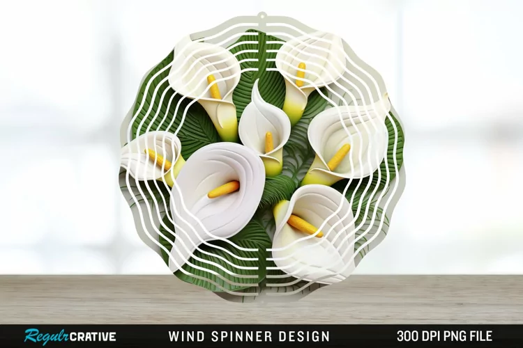 3D Calla Lily Flowers Wind Spinner Sublimation Design PNG