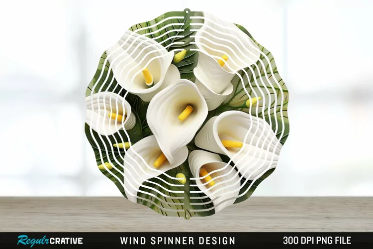 3D Calla Lily Flowers Wind Spinner Sublimation Design PNG