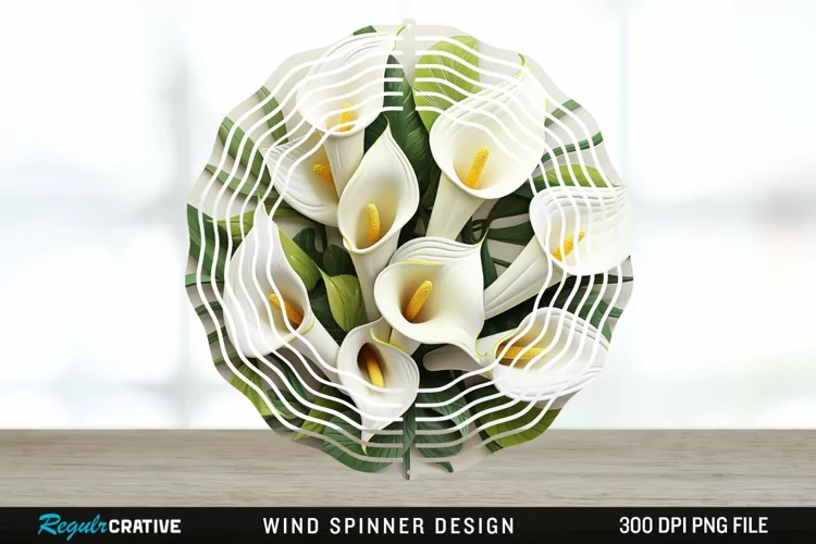 3D Calla Lily Flowers Wind Spinner Sublimation Design PNG