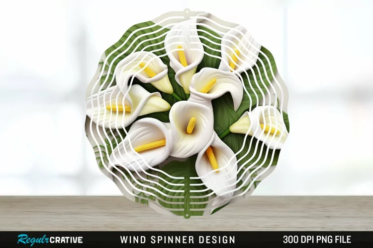 3D Calla Lily Flowers Wind Spinner Sublimation Design PNG