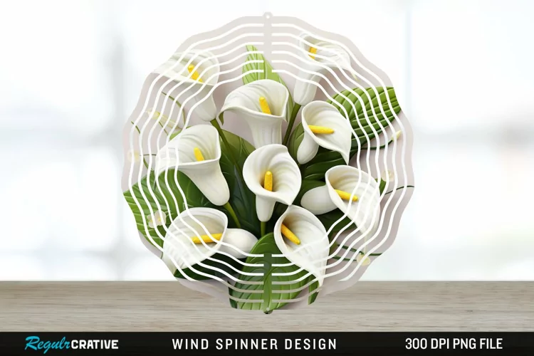 3D Calla Lily Flowers Wind Spinner Sublimation Design PNG