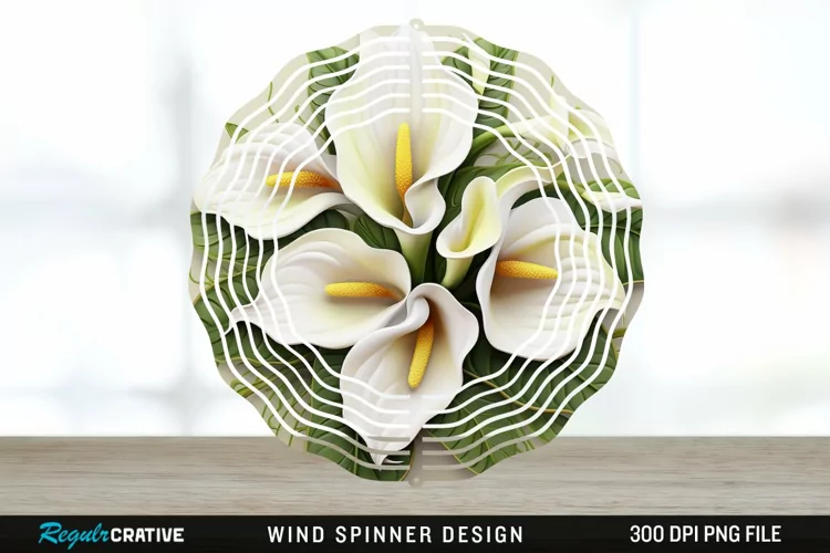 3D Calla Lily Flowers Wind Spinner Sublimation Design PNG