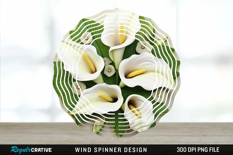 3D Calla Lily Flowers Wind Spinner Sublimation Design PNG