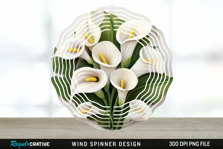 3D Calla Lily Flowers Wind Spinner Sublimation Design PNG
